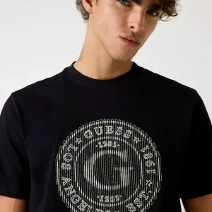 Camiseta Guess Hombre Negra Logo en Círculo