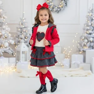 Conjunto de falda y camiseta de niña y chaqueta