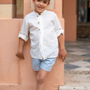 Conjunto niño, camisa + bermuda en azul cielo  - Coco Acqua colección 2025