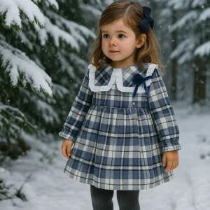 Vestido bebé de cuadros en azules - Cuka invierno 2024