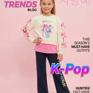 Conjunto tres piezas lazos rosas K- Pop -