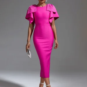 Vestido largo rosa detalle hombros