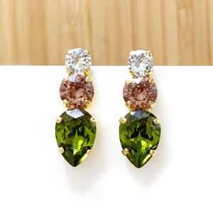 Pendientes Alexa verde oliva, rosa empolvado y cristal