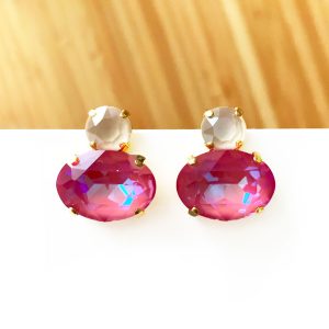 Pendientes Olivia rosa irisado y beig