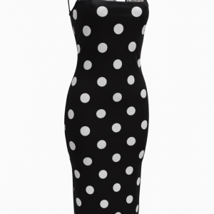 Vestido Midi Encaje Lunares Negro y Blanco